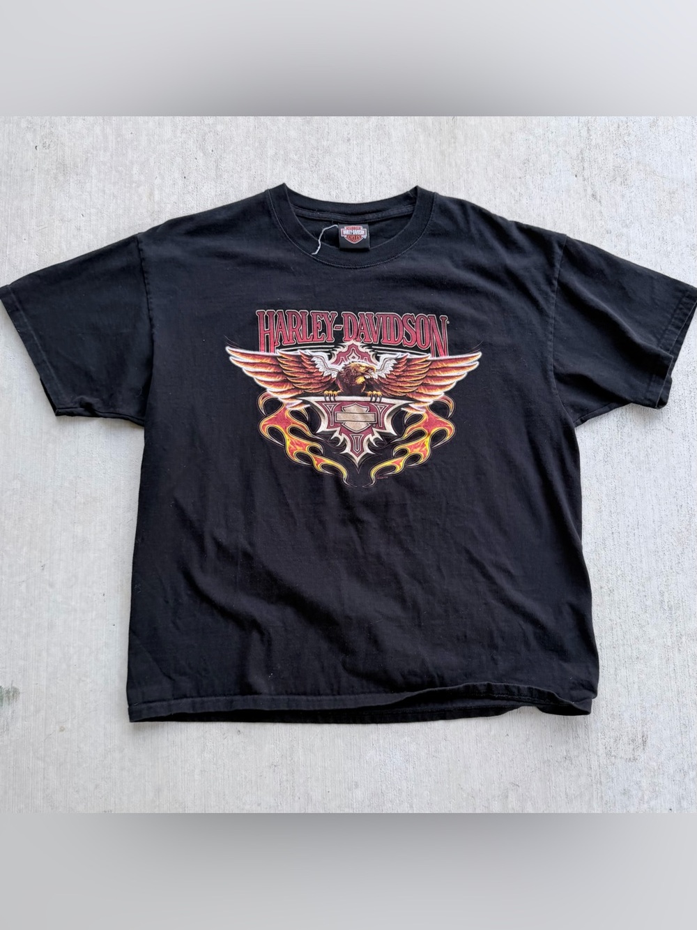 Vintage Harley Davidson T Shirt Y2K Spell Out Flames Biker XL